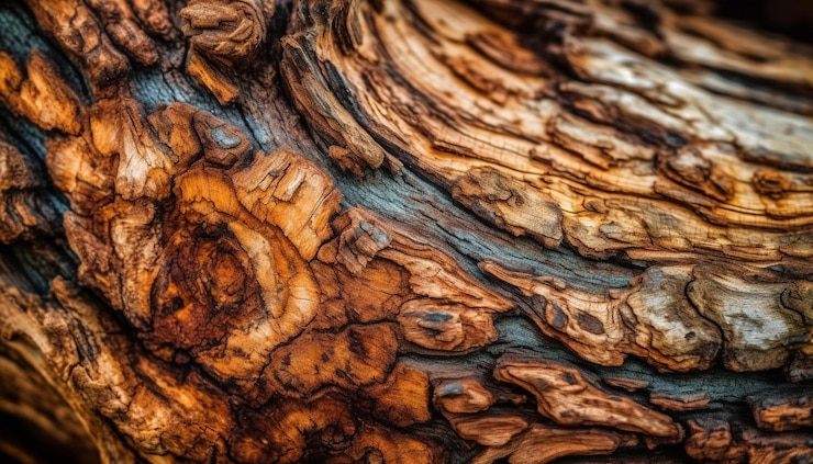 Foto gratuito tronco d'albero esposto all'aria sullo sfondo della plancia di legno duro grezzo generato dall'intelligenza artificiale