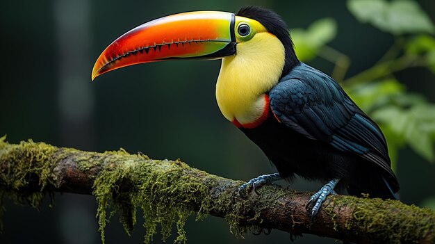 Tucano seduto su un ramo nella foresta pluviale del Costa Rica