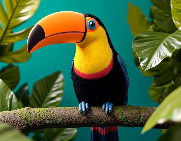 Foto gratuito tucano vivace in un verde lussureggiante