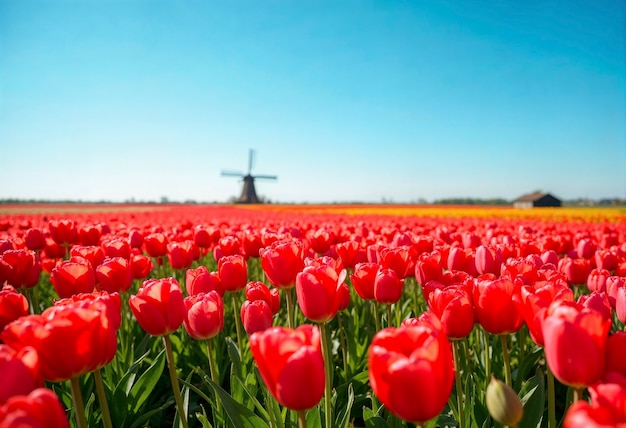 Tulipi rossi e mulino a vento
