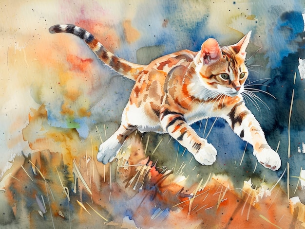 Un'adorabile illustrazione ad acquerello di gatto
