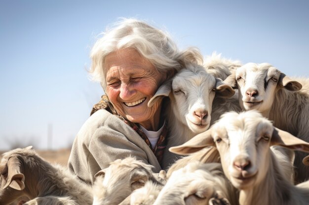 Un agricoltore che si prende cura di un allevamento di capre fotorealistico