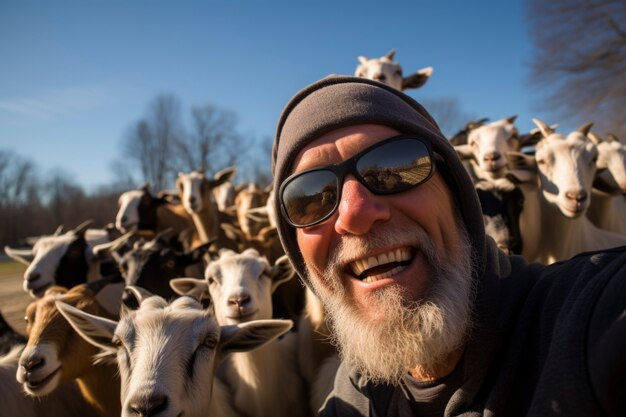 Un agricoltore che si prende cura di un allevamento di capre fotorealistico