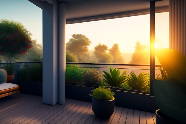 Un balcone con vista sul tramonto