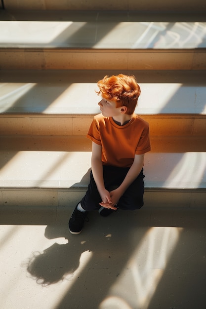 Un bambino adorabile che gioca con le ombre.