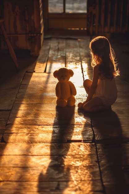 Un bambino adorabile che gioca con le ombre.