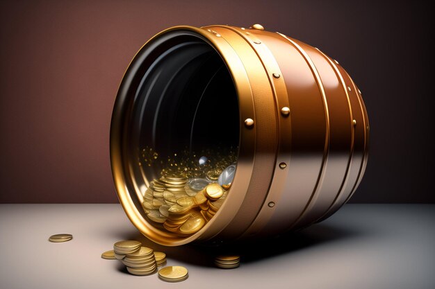 Un barile di monete d'oro viene rovesciato su un tavolo.