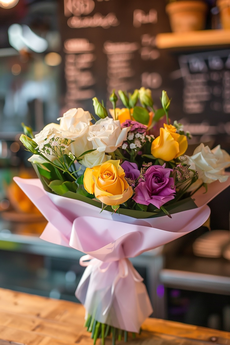 Foto gratuito un bellissimo bouquet di rose decorate