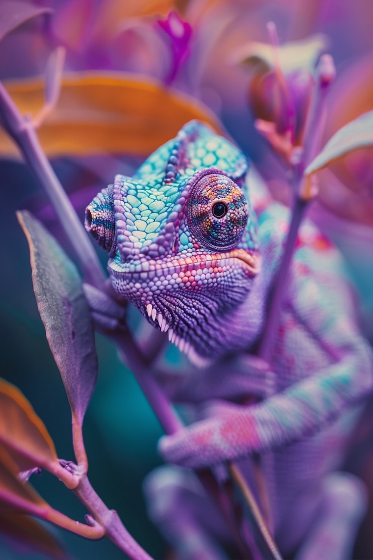 Foto gratuito un bellissimo camaleonte in natura