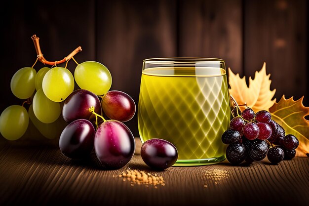 Un bicchiere di succo con sopra dell'uva