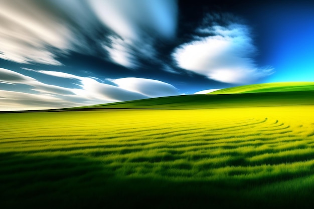 Un campo con un cielo blu e nuvole