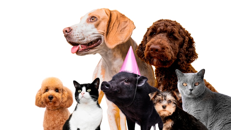 Foto gratuito un carino collage di animali domestici isolati