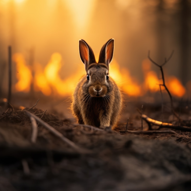 Foto gratuito un coniglio che fugge da un incendio