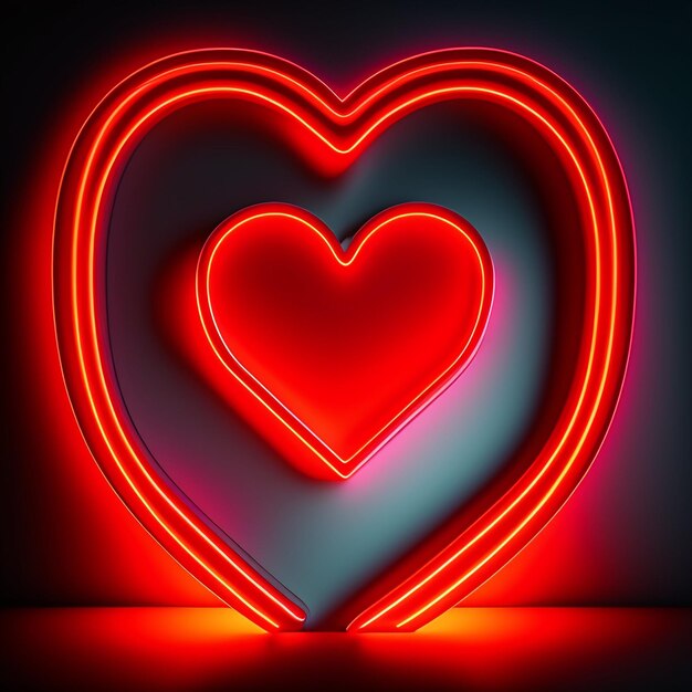 Un cuore al neon è illuminato con la parola amore su di esso.