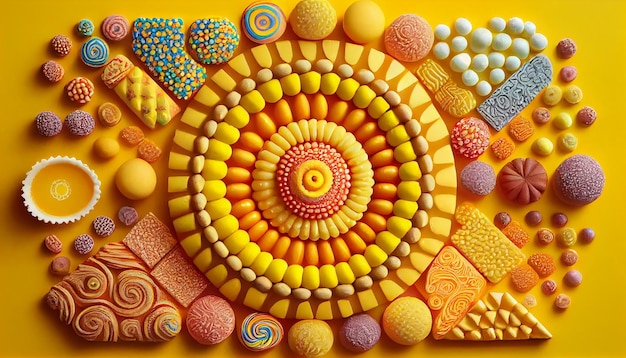 Un delizioso biscotto multicolore con intelligenza artificiale generativa di caramelle gialle