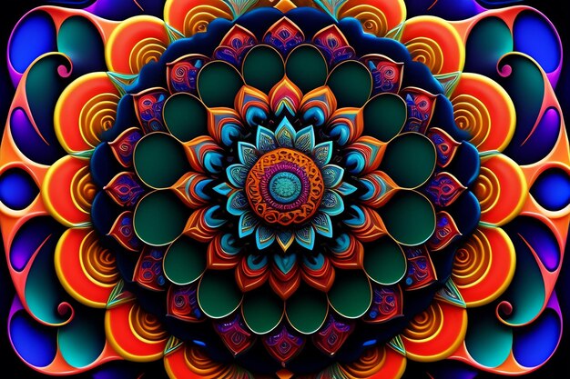 Un dipinto colorato di un fiore con un cerchio di colori diversi.