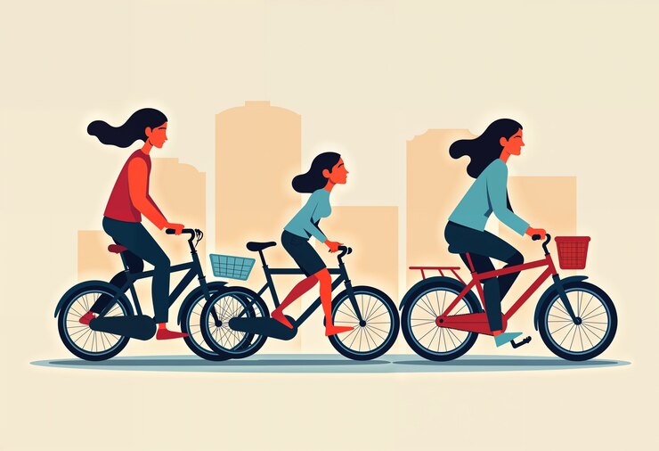 Foto gratuito un dipinto di donne in bicicletta