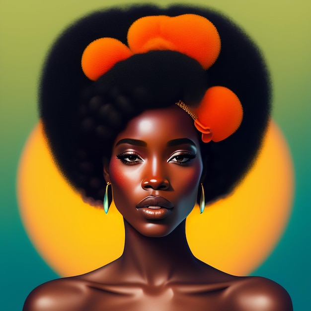 Un dipinto di una donna con arance sui capelli