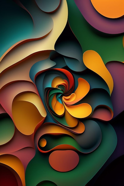 Un disegno astratto colorato con un disegno a spirale.