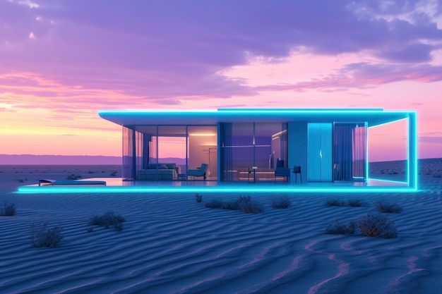 Un edificio futuristico che si fonde perfettamente con il paesaggio del deserto.