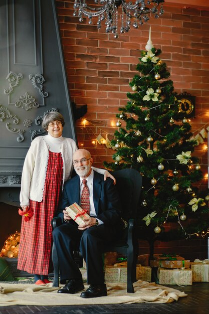 Un&#39;elegante vecchia coppia festeggia il Natale