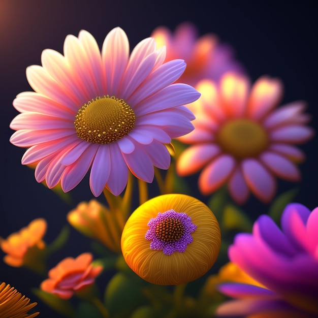 Un fiore colorato è in un vaso con un centro giallo.