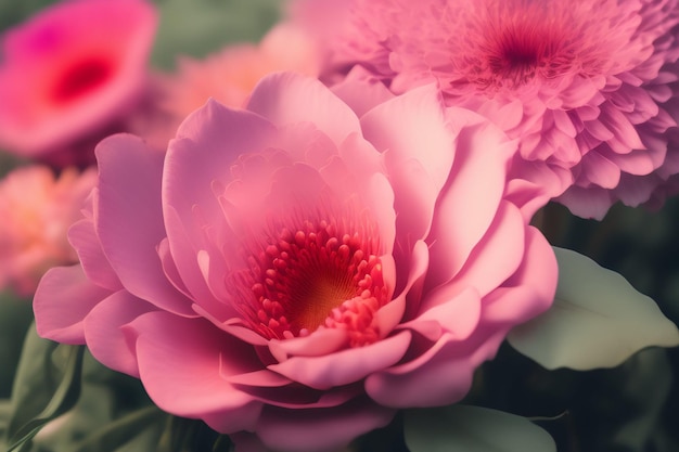 Un fiore rosa con un centro giallo