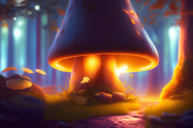 Un fungo con una luce incandescente su di esso