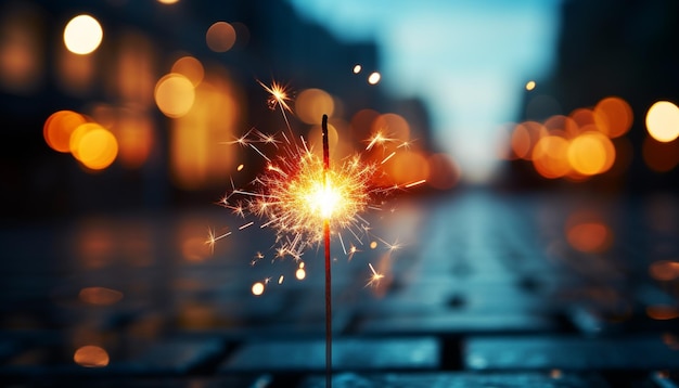 Un fuoco incandescente accende una vibrante celebrazione che illumina il cielo notturno generato dall'IA