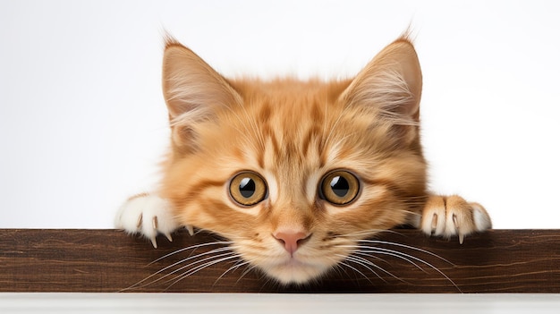 Un gatto che guarda di nascosto da dietro uno schermo bianco