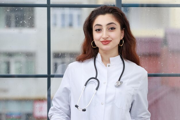 Un giovane operatore sanitario femminile guardando la fotocamera Foto di alta qualità