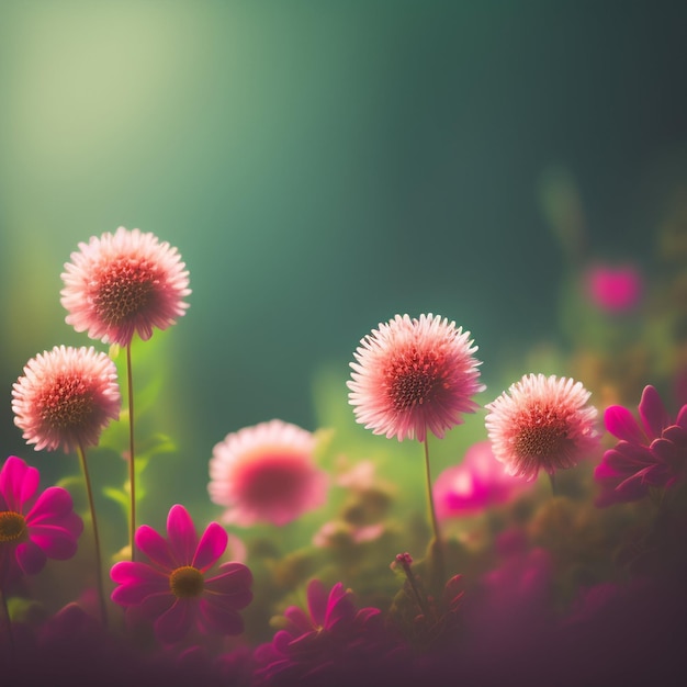 Un gruppo di fiori rosa con sopra la parola denti di leone