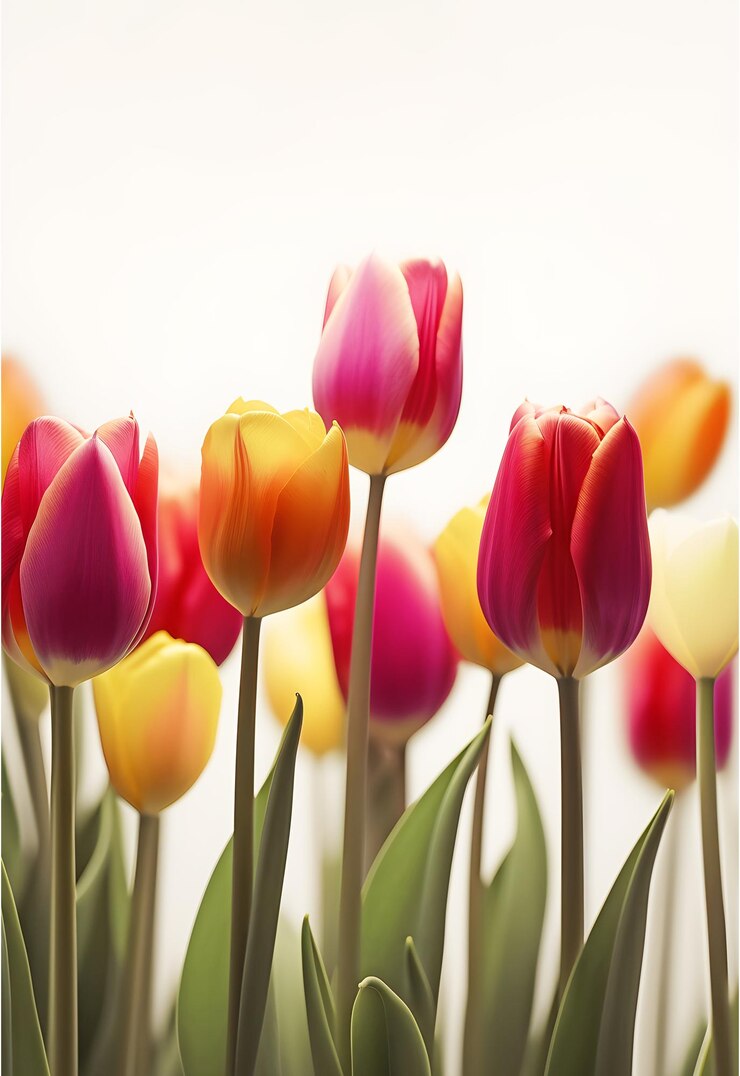 Un mazzo di tulipani dai colori giallo rosa e arancio