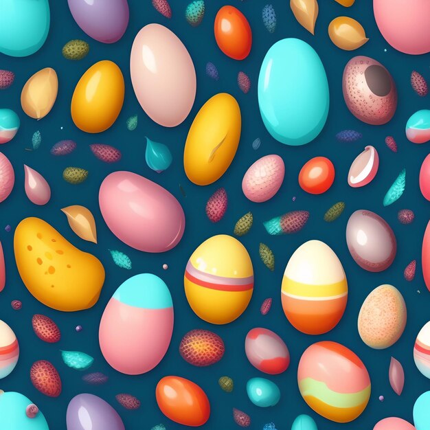 Un motivo colorato di uova colorate con le parole pasqua sul fondo.