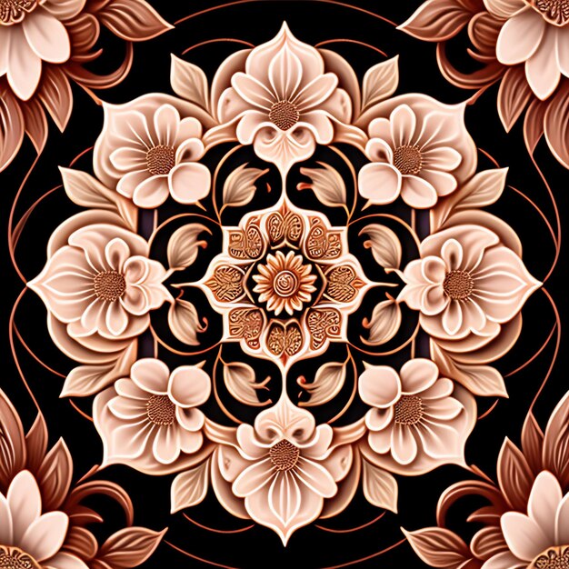 Un motivo floreale nero e marrone con un disegno floreale.