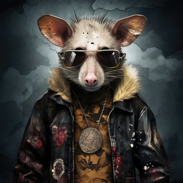 Un opossum fresco con i vestiti