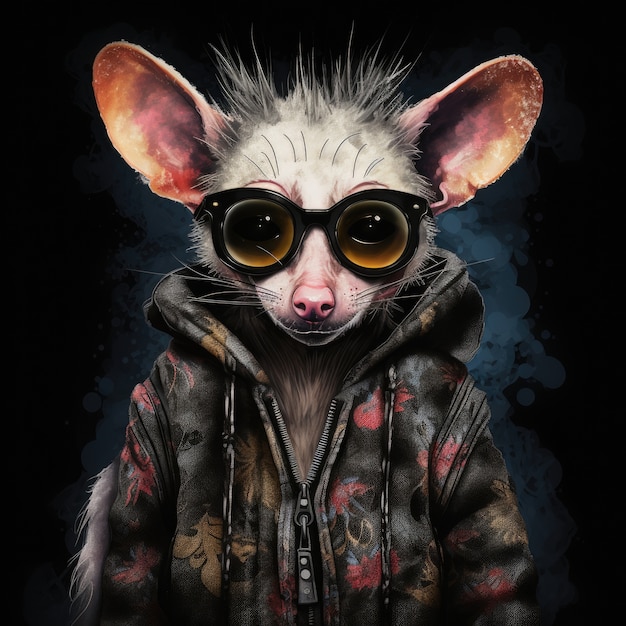 Un opossum fresco con i vestiti