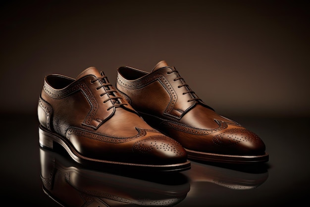 Un paio di scarpe marroni con suola in cuoio nero e la scritta "sul fondo".