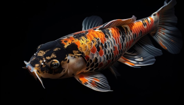 Un pesce con uno sfondo nero e un pesce rosso sul fondo.