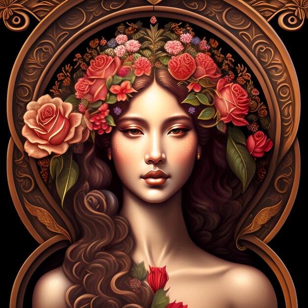 Un piatto rotondo con sopra un volto di donna e delle rose