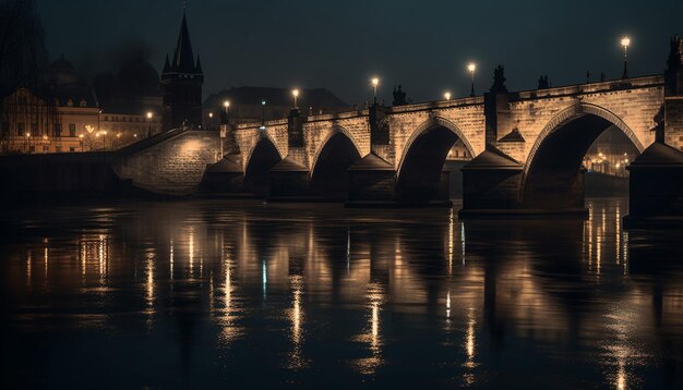 Un ponte sul fiume Moldava di notte