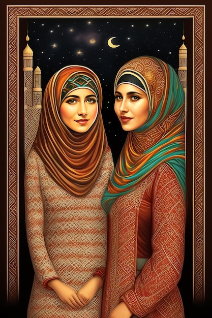 Un poster di due donne con sopra la scritta "ramadan".