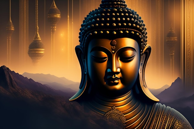 Un poster per buddha con oro e oro su di esso