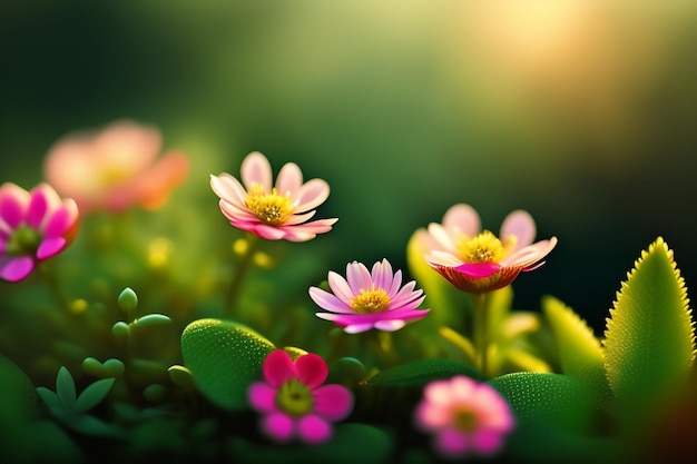 Un primo piano di fiori rosa in un giardino