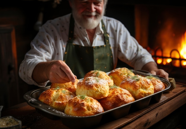 Un primo piano di un uomo che cucina