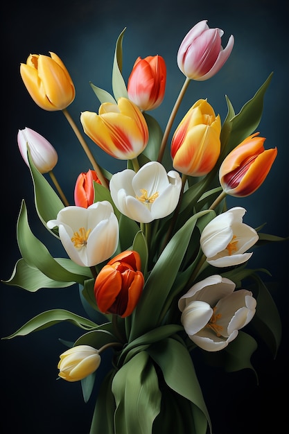 Un primo piano sul delicato bouquet di tulipani