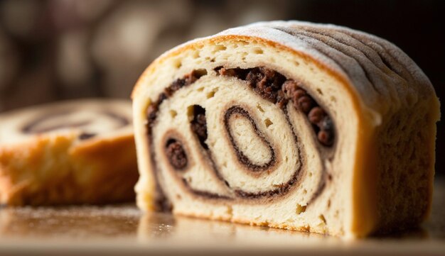 Un rotolo alla cannella con sopra cioccolato e noci