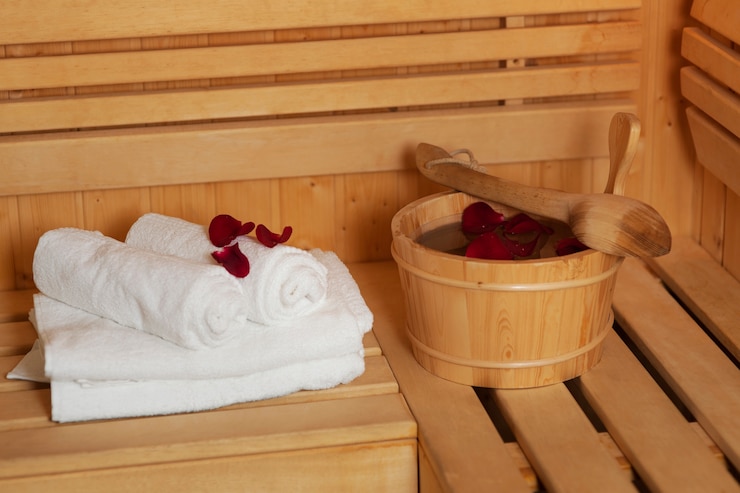 Foto gratuito un secchio per la sauna con petali di rosa