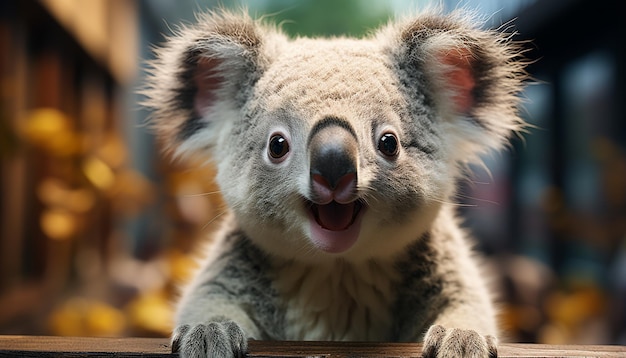 Un simpatico koala seduto sull'albero che guarda la telecamera generata dall'intelligenza artificiale