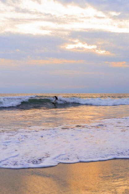 Un surfista sull'oceano. sport acquatici. Stile di vita attivo sano. Fare surf. Vacanze estive. Sport estremo.